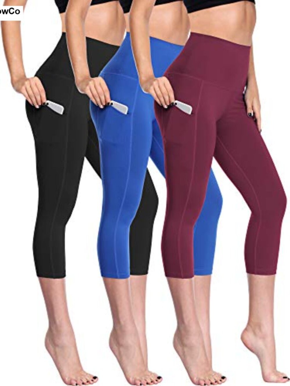 High Waist Tummy Control Capri Leggings with Pockets - 4 Way Stretch